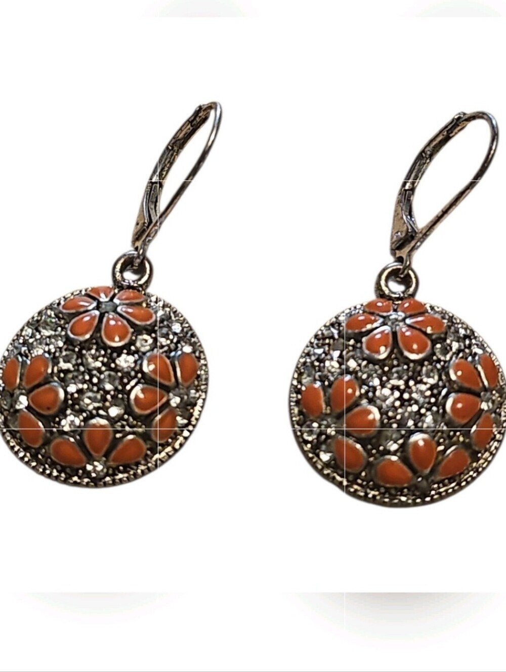 Traci Lynn Silver-Tone Orange Floral Drop Earrings